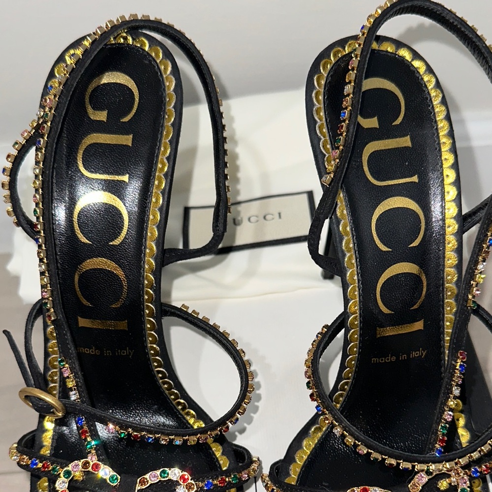 Gucci Black and Gold Embellished Heels - Picture 4 of 10